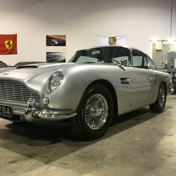 Silver Aston Martin DB5 in the shop
